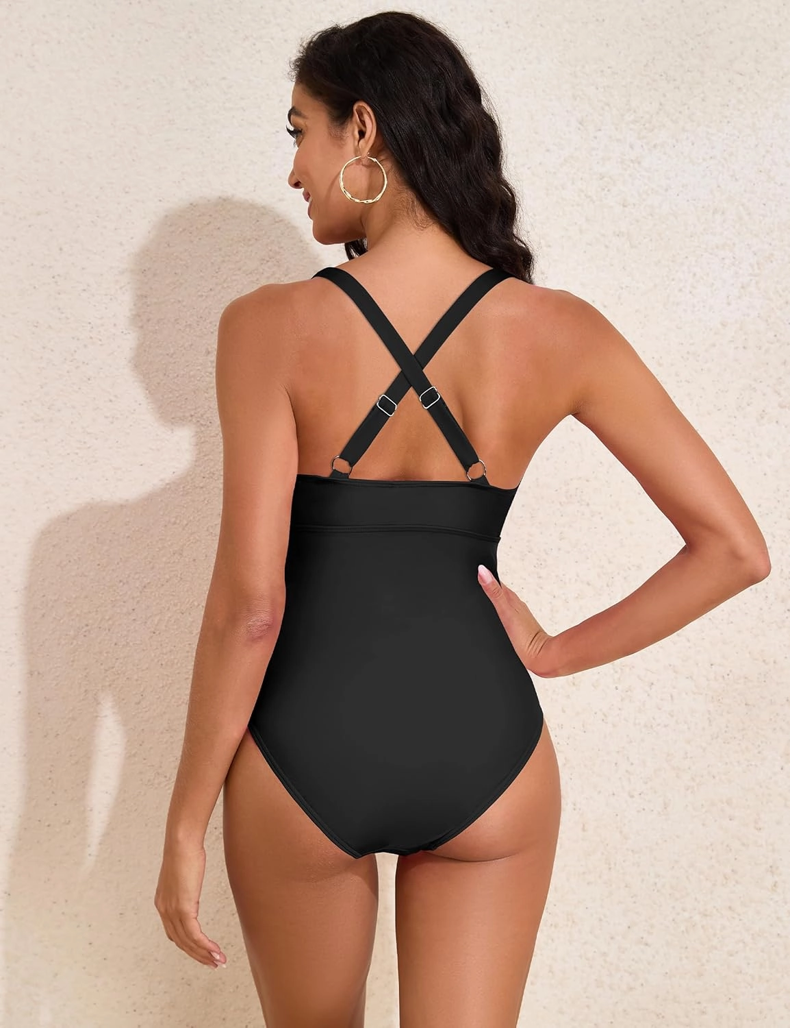 Hilor Women's Underwire One Piece Swimsuits Cross V Neck Swimwear Sexy Cut Out Bathing Suit Monokinis