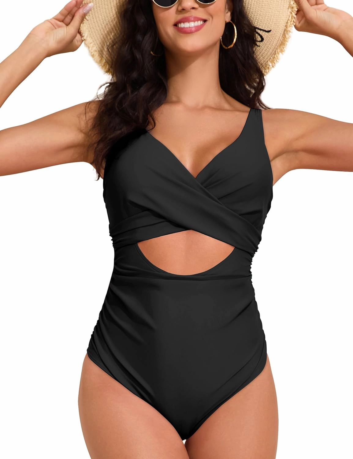 Hilor Women's Underwire One Piece Swimsuits Cross V Neck Swimwear Sexy Cut Out Bathing Suit Monokinis