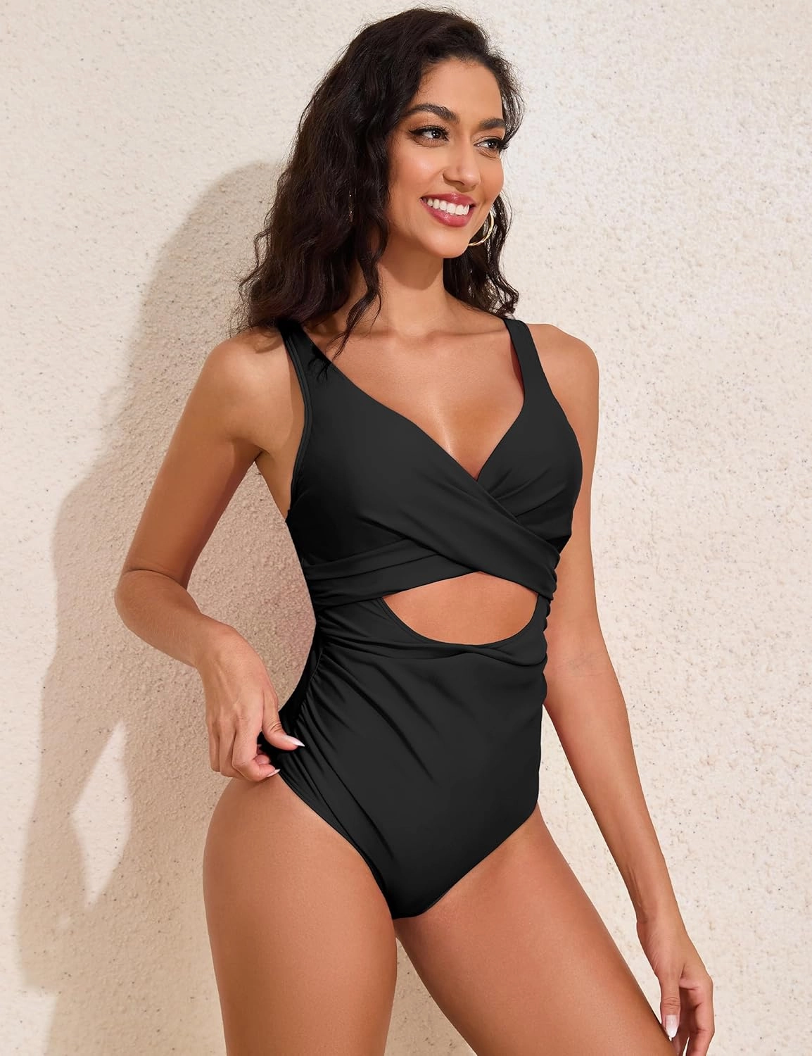 Hilor Women's Underwire One Piece Swimsuits Cross V Neck Swimwear Sexy Cut Out Bathing Suit Monokinis