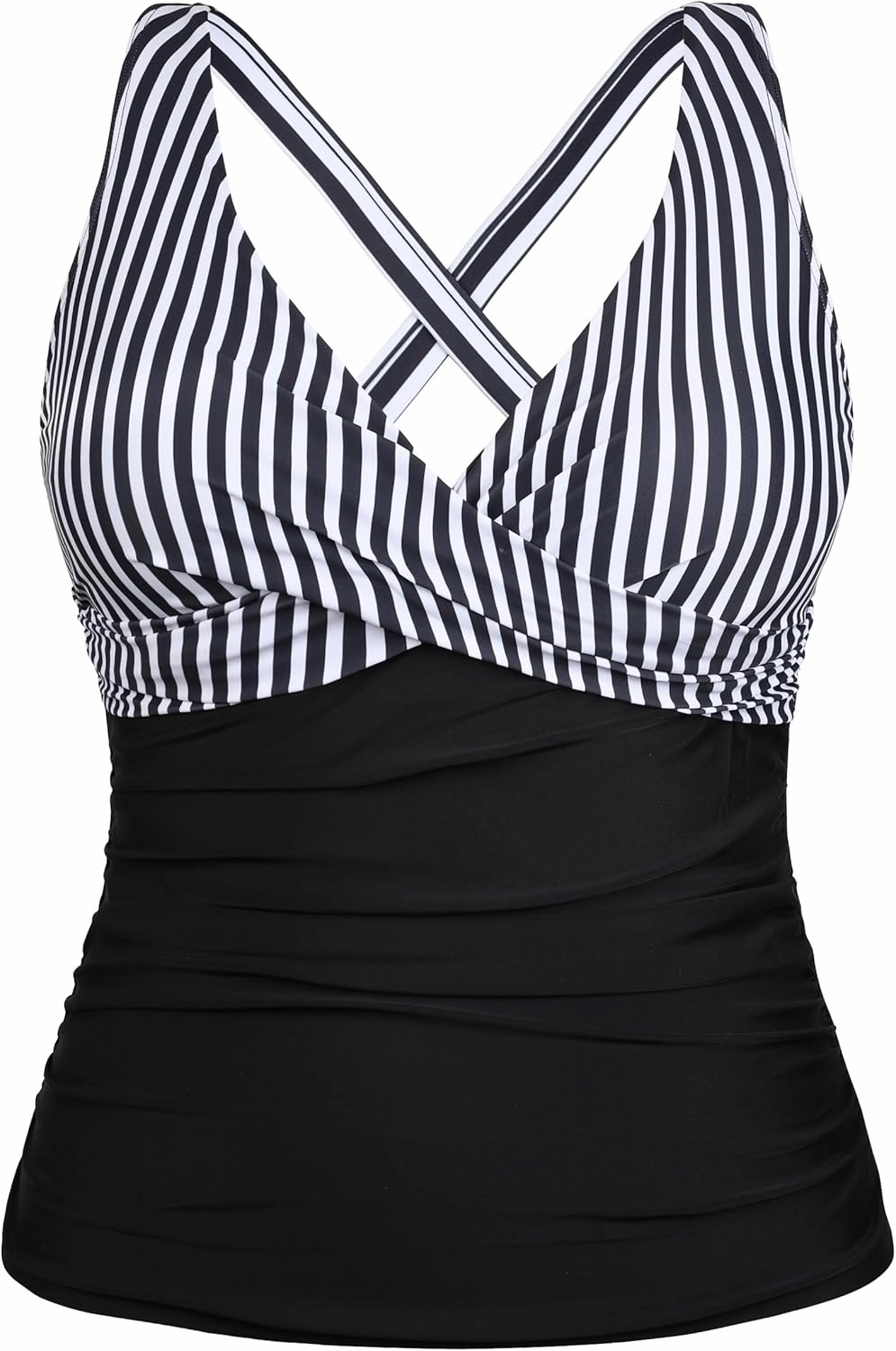 Hilor Women's Underwire Tankini Top Tummy Control Bathing Suits Sexy V Neck Crossover Swim Top Only