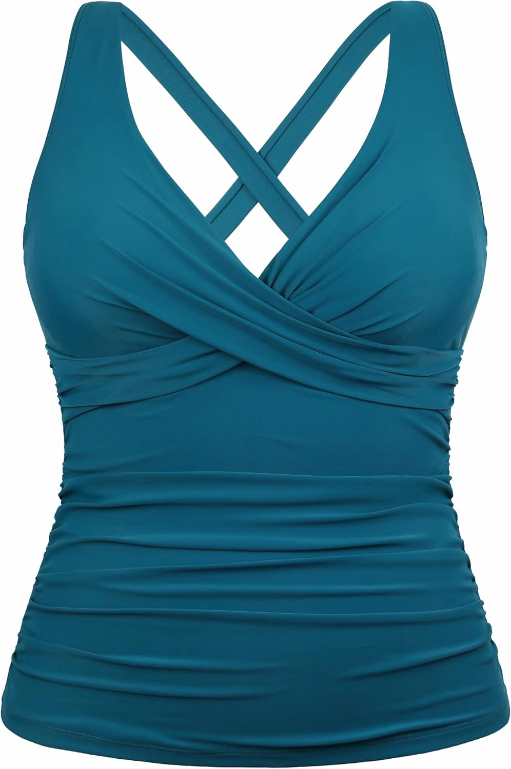 Hilor Women's Underwire Tankini Top Tummy Control Bathing Suits Sexy V Neck Crossover Swim Top Only