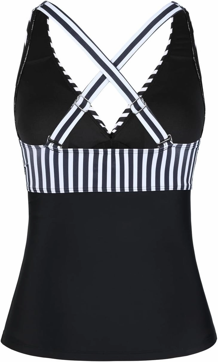 Hilor Women's Underwire Tankini Top Tummy Control Bathing Suits Sexy V Neck Crossover Swim Top Only