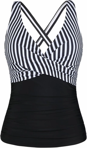 Hilor Women's Underwire Tankini Top Tummy Control Bathing Suits Sexy V Neck Crossover Swim Top Only