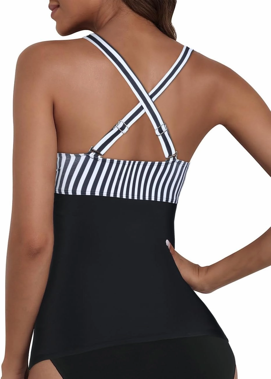Hilor Women's Underwire Tankini Top Tummy Control Bathing Suits Sexy V Neck Crossover Swim Top Only