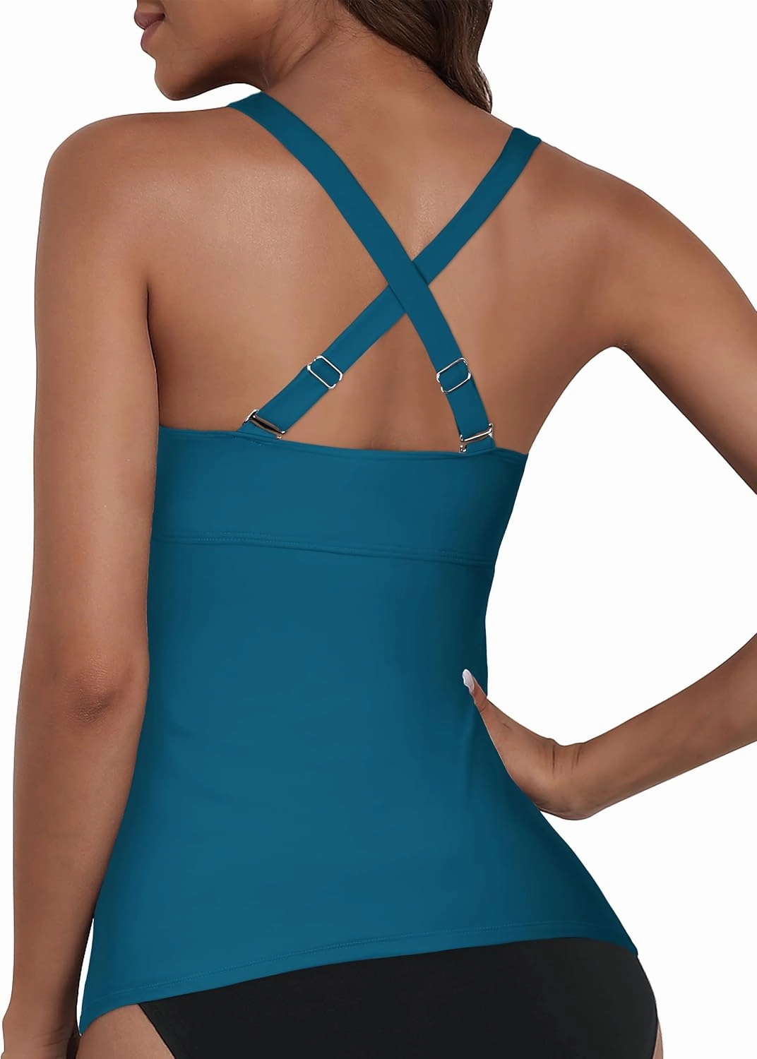 Hilor Women's Underwire Tankini Top Tummy Control Bathing Suits Sexy V Neck Crossover Swim Top Only