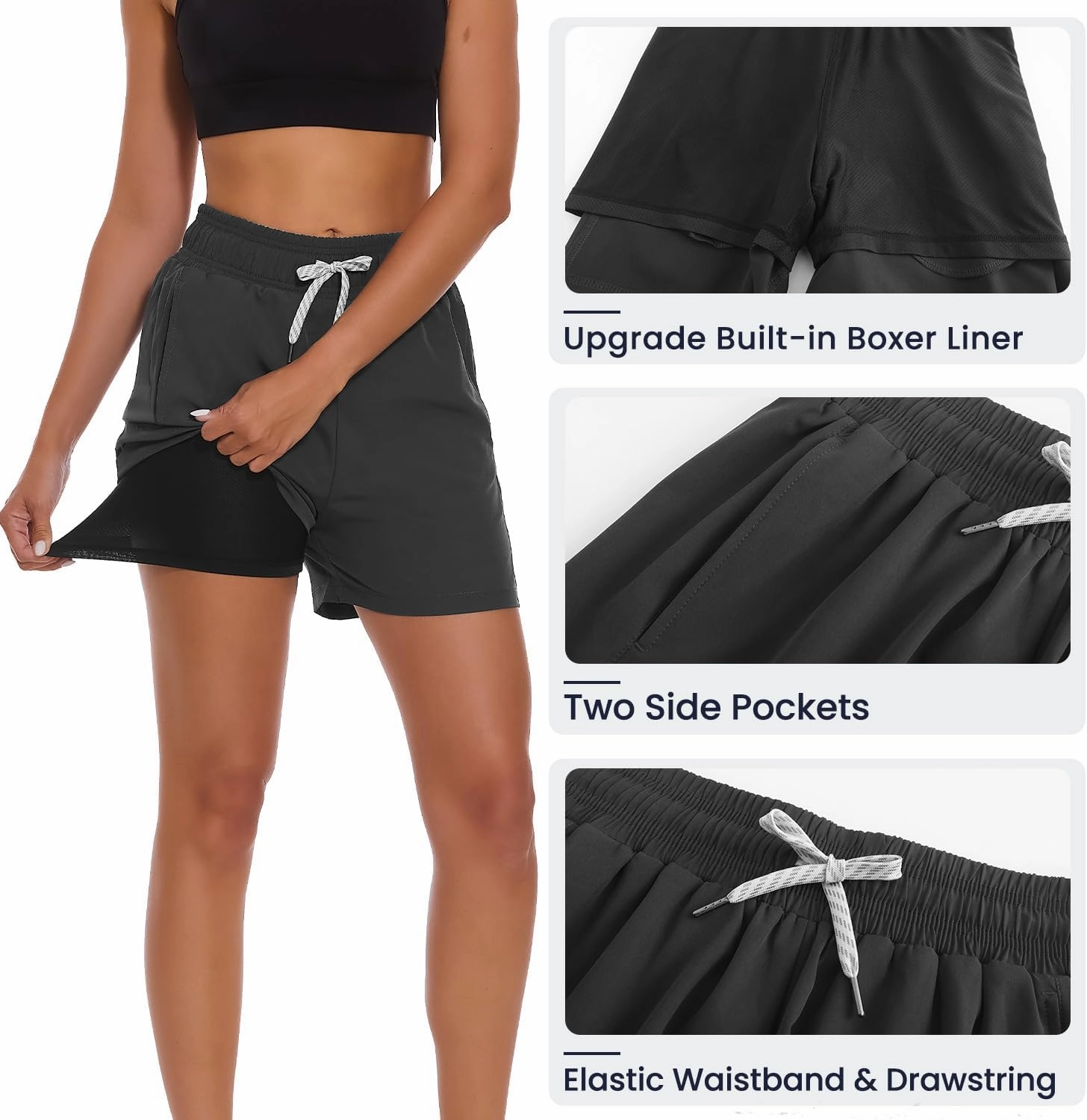 HODOSPORTS Women's 4'' Swim Shorts Quick Dry Board Shorts with Boxer Liner Pockets Swimsuit Bottoms