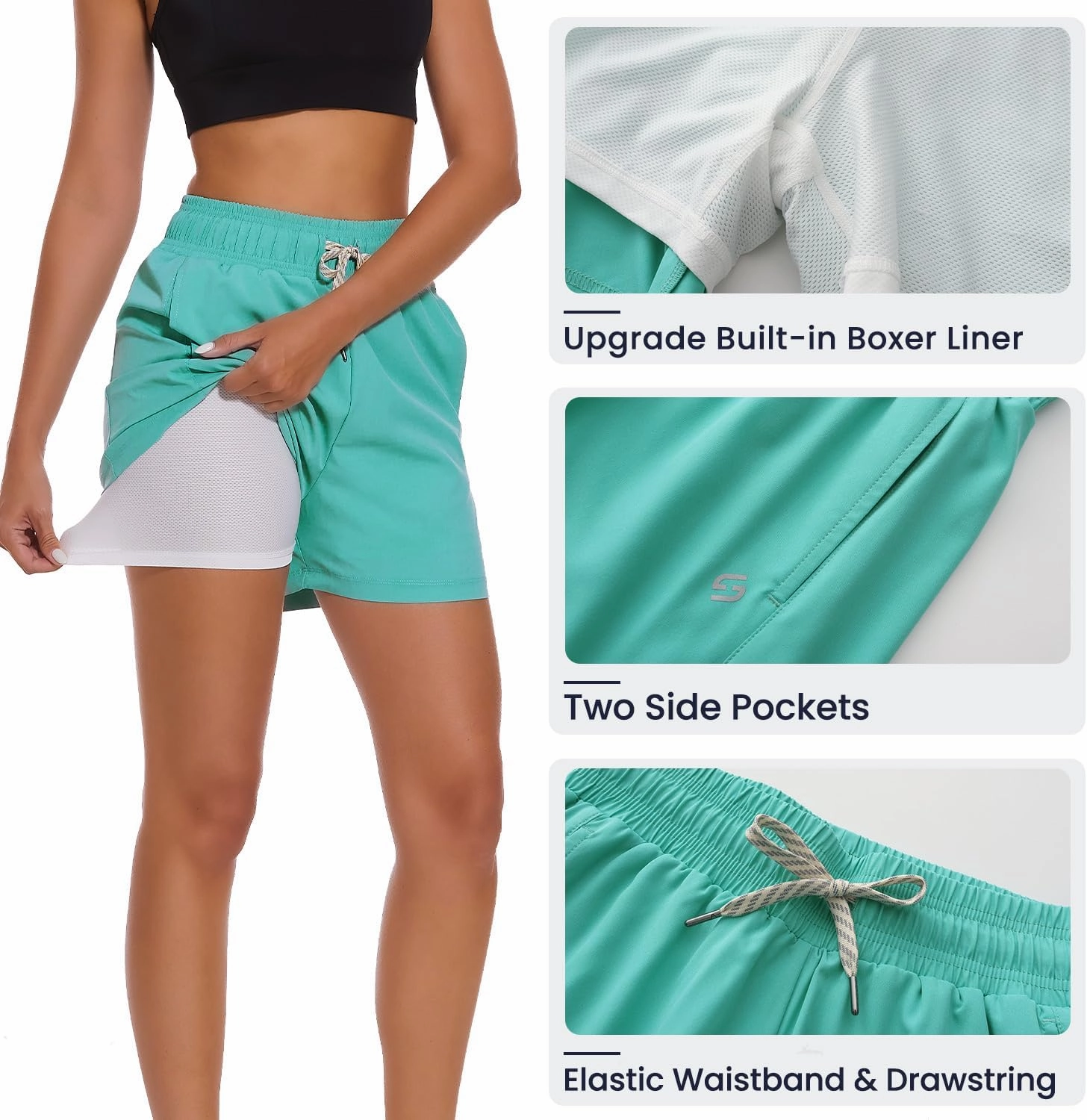 HODOSPORTS Women's 4'' Swim Shorts Quick Dry Board Shorts with Boxer Liner Pockets Swimsuit Bottoms