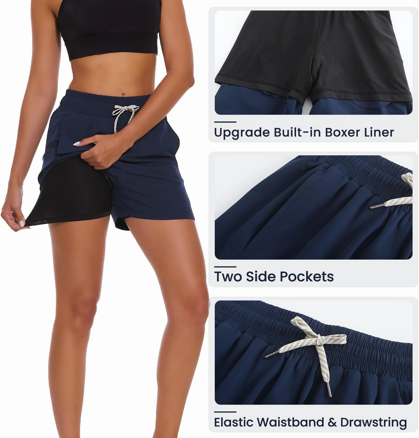 HODOSPORTS Women's 4'' Swim Shorts Quick Dry Board Shorts with Boxer Liner Pockets Swimsuit Bottoms