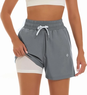 HODOSPORTS Women's 4'' Swim Shorts Quick Dry Board Shorts with Boxer Liner Pockets Swimsuit Bottoms