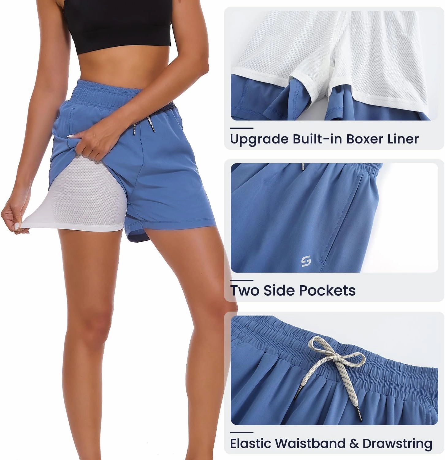 HODOSPORTS Women's 4'' Swim Shorts Quick Dry Board Shorts with Boxer Liner Pockets Swimsuit Bottoms