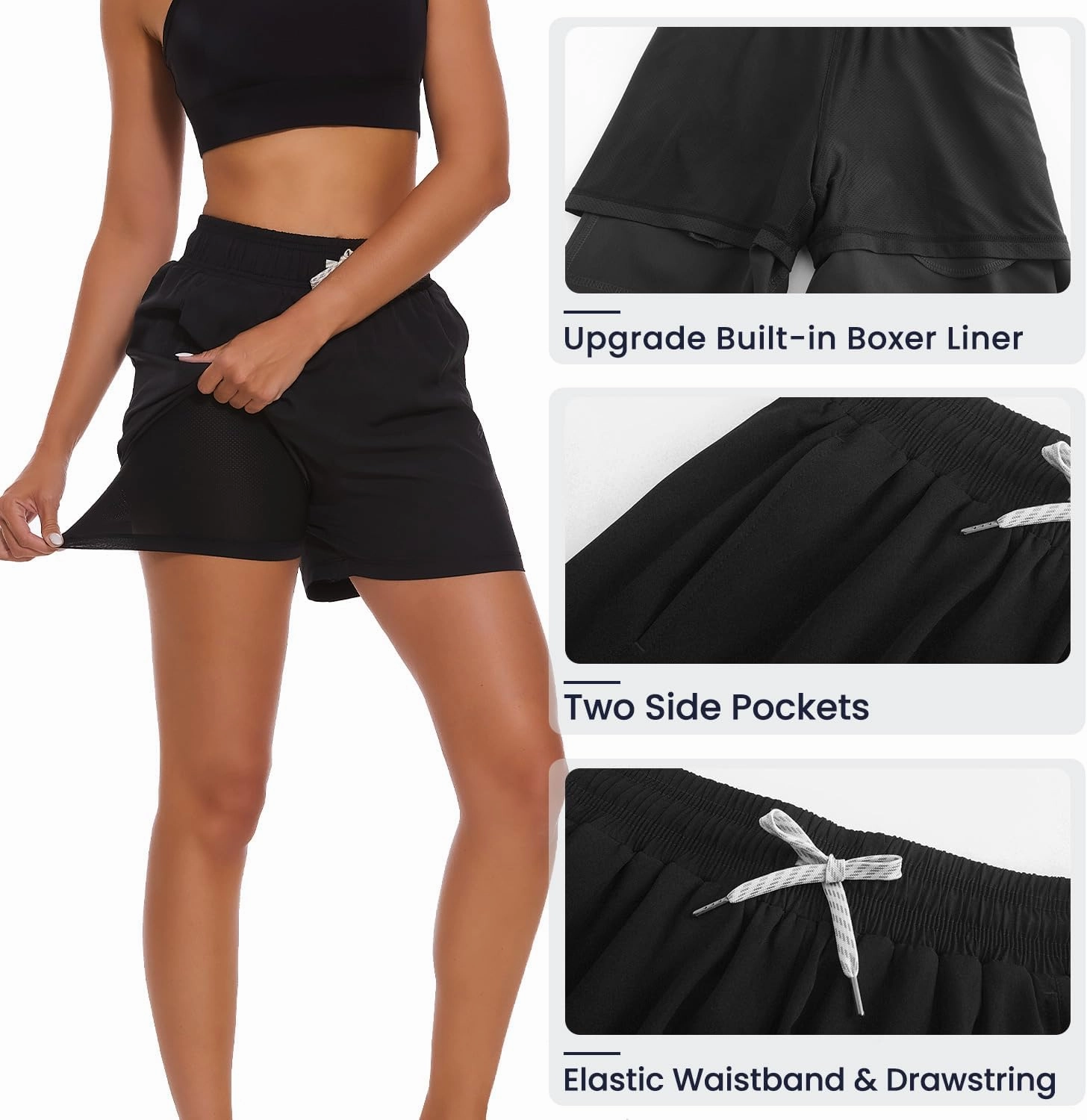 HODOSPORTS Women's 4'' Swim Shorts Quick Dry Board Shorts with Boxer Liner Pockets Swimsuit Bottoms