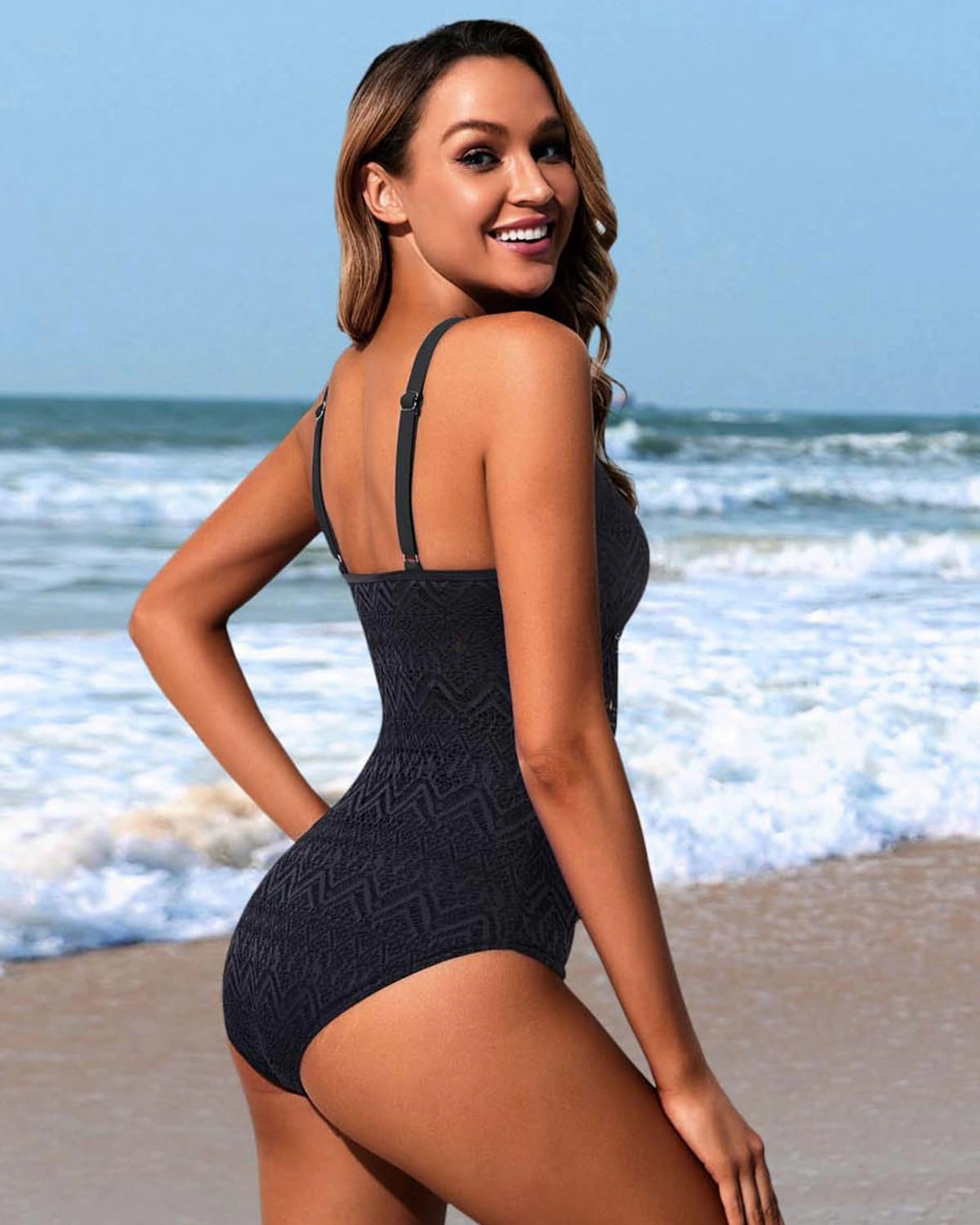 Holipick Crochet Tummy Control One Piece Swimsuit Modest Bathing Suit High Neck Full Coverage Swimwear