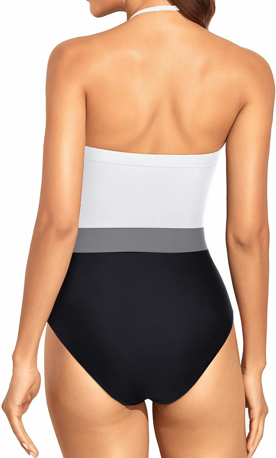 Holipick Strapless Bandeau One Piece Swimsuits Color Block for Women Full Coverage Bathing Suits Halter Swimwear