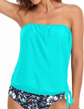 Holipick Strapless Tankini Tops for Women Swimwear Top ONLY Bandeau Bathing Suit Blouson Swimsuit No Bottom