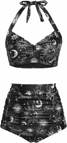 Holipick Women High Waisted Bikini Set Two Piece Swimsuit Tummy Control Bathing Suit Vintage Halter Swimwear