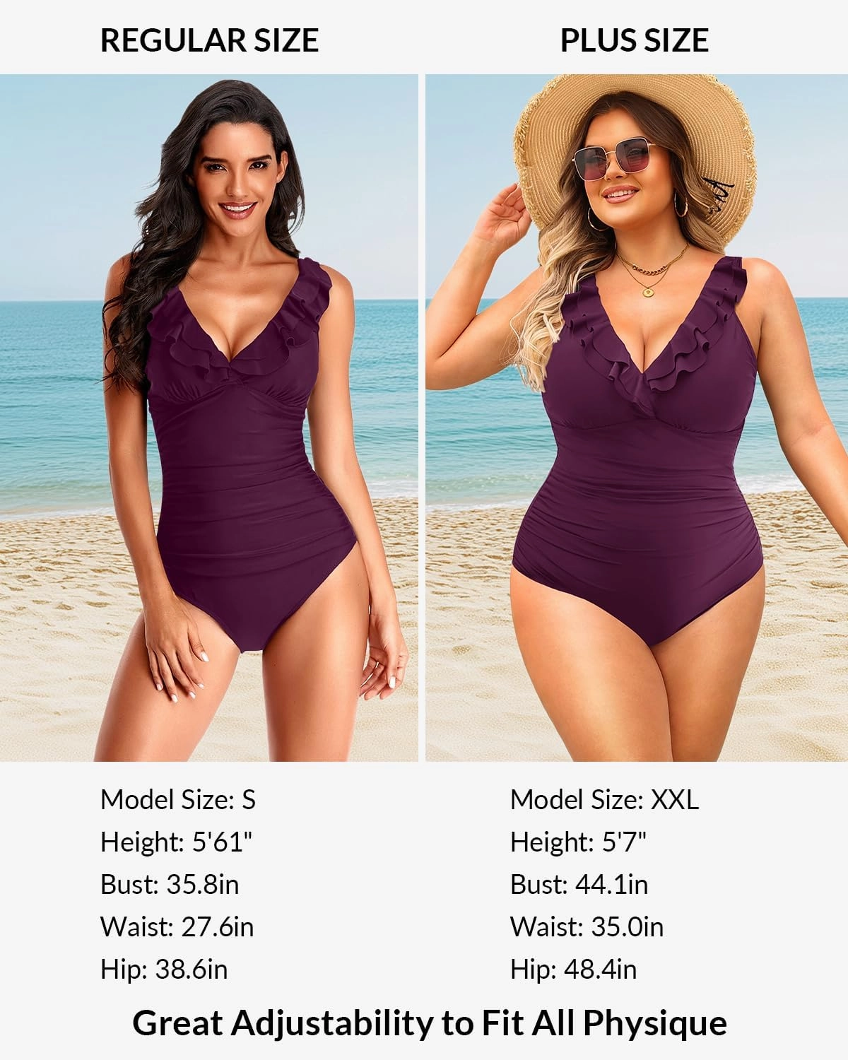 Holipick Women One Piece Swimsuits Tummy Control Bathing Suit Ruffle V Neck Swimwear Slimming Monokini