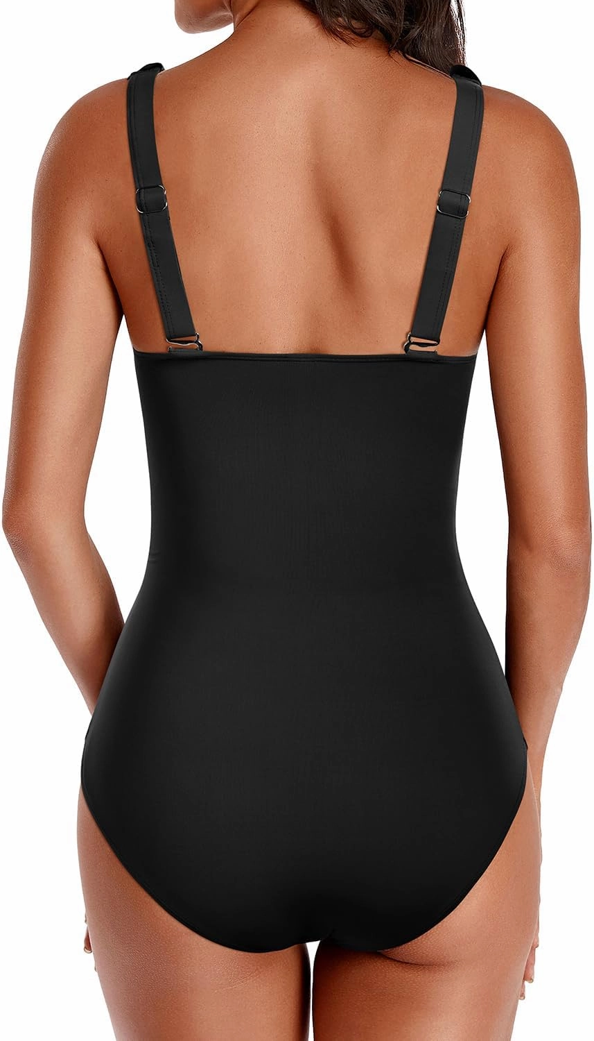 Holipick Women One Piece Swimsuits Tummy Control Bathing Suit Ruffle V Neck Swimwear Slimming Monokini