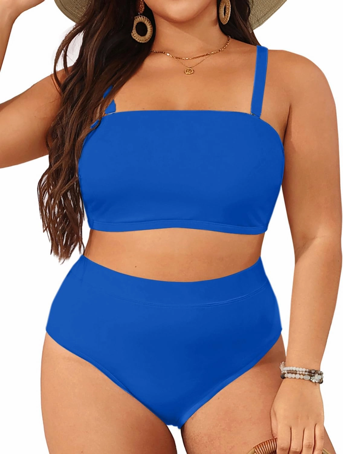 Holipick Women Plus Size Two Piece Bikini High Waisted Swimsuit Bandeau Strapless Bathing Suit Swimwear