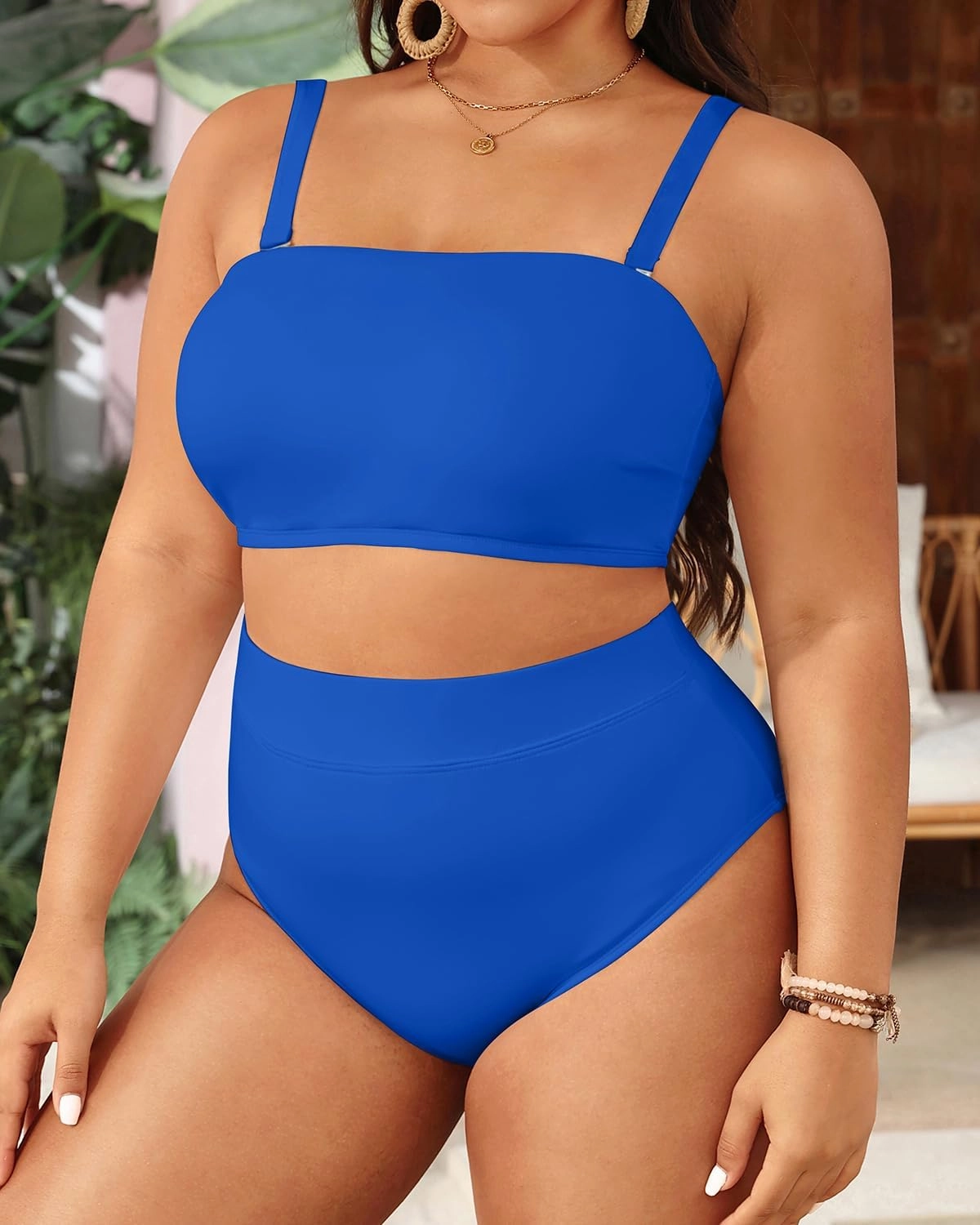 Holipick Women Plus Size Two Piece Bikini High Waisted Swimsuit Bandeau Strapless Bathing Suit Swimwear