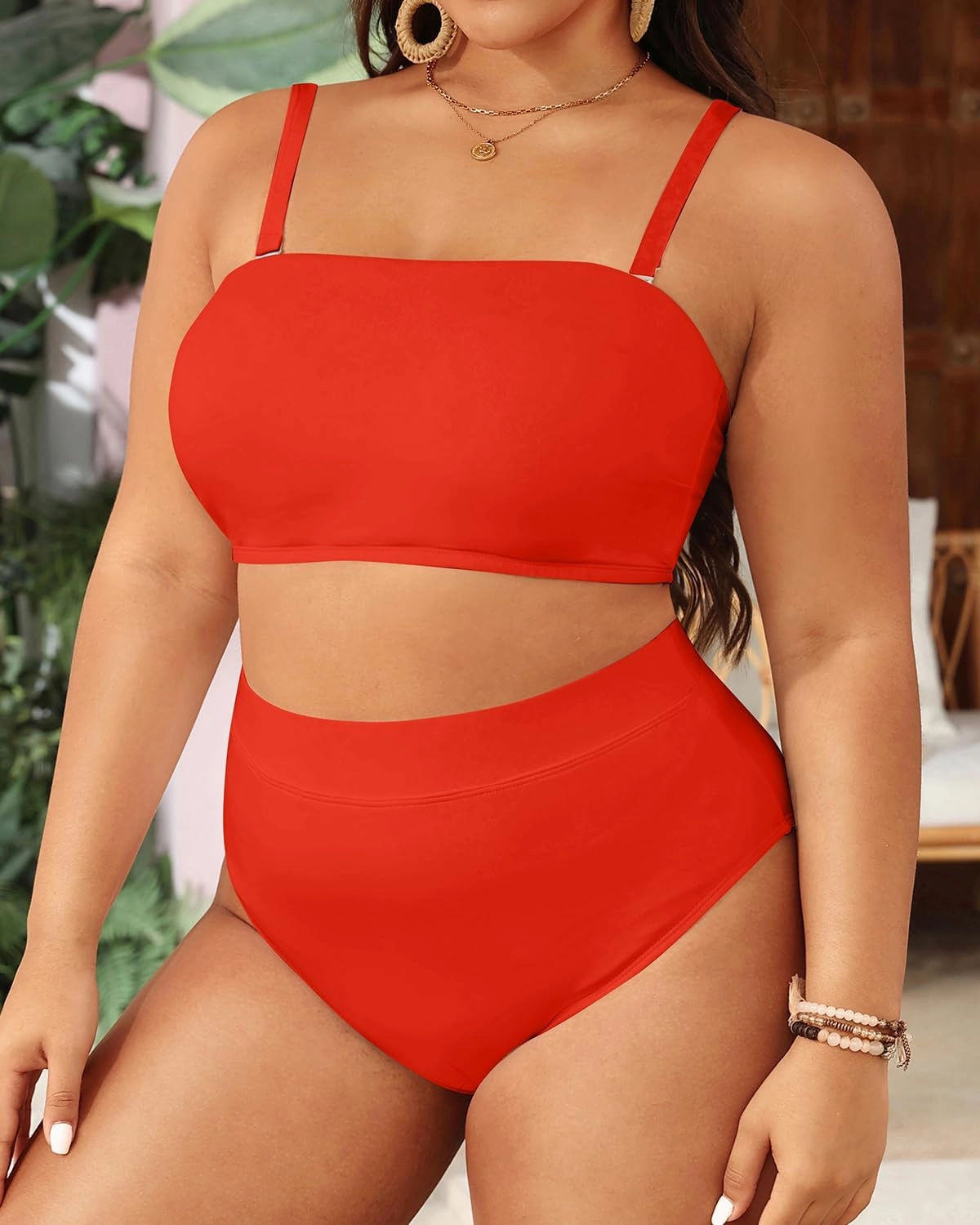 Holipick Women Plus Size Two Piece Bikini High Waisted Swimsuit Bandeau Strapless Bathing Suit Swimwear