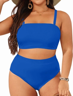 Holipick Women Plus Size Two Piece Bikini High Waisted Swimsuit Bandeau Strapless Bathing Suit Swimwear