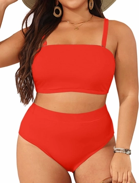 Holipick Women Plus Size Two Piece Bikini High Waisted Swimsuit Bandeau Strapless Bathing Suit Swimwear