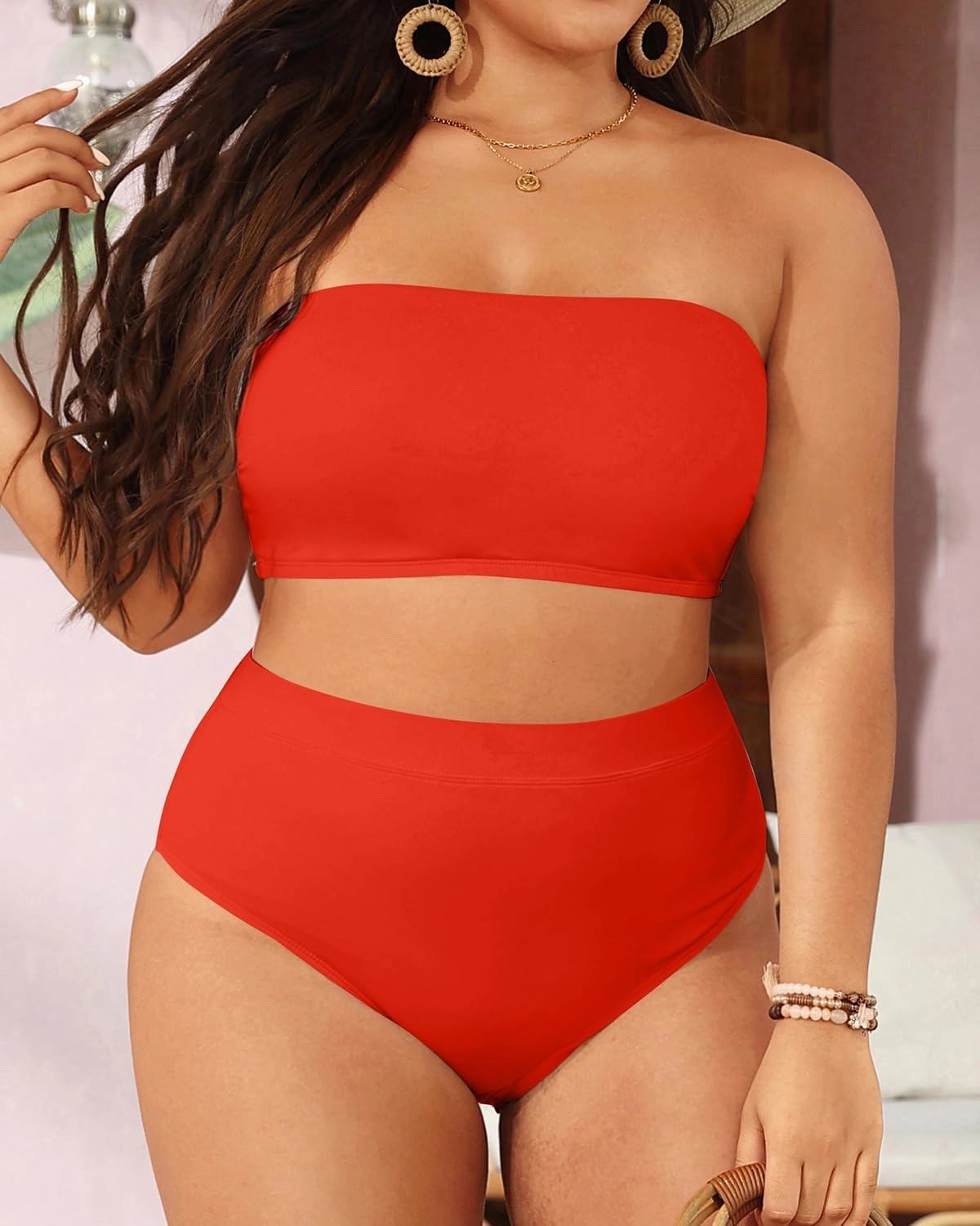 Holipick Women Plus Size Two Piece Bikini High Waisted Swimsuit Bandeau Strapless Bathing Suit Swimwear