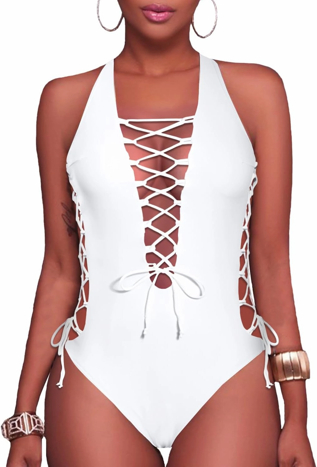 Holipick Women Sexy One Piece Swimsuit One Shoulder Bathing Suit Lace Up Swimwear Monokini