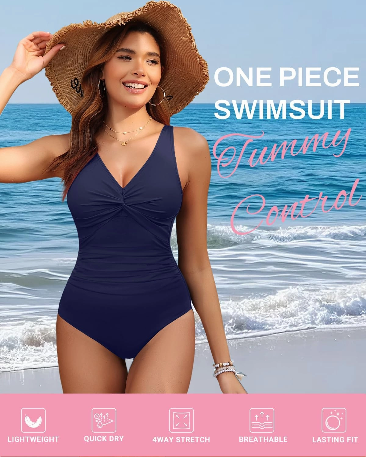 Holipick Women Tummy Control One Piece Swimsuit - Push Up Bathing Suit Full Coverage Slimming Swimwear
