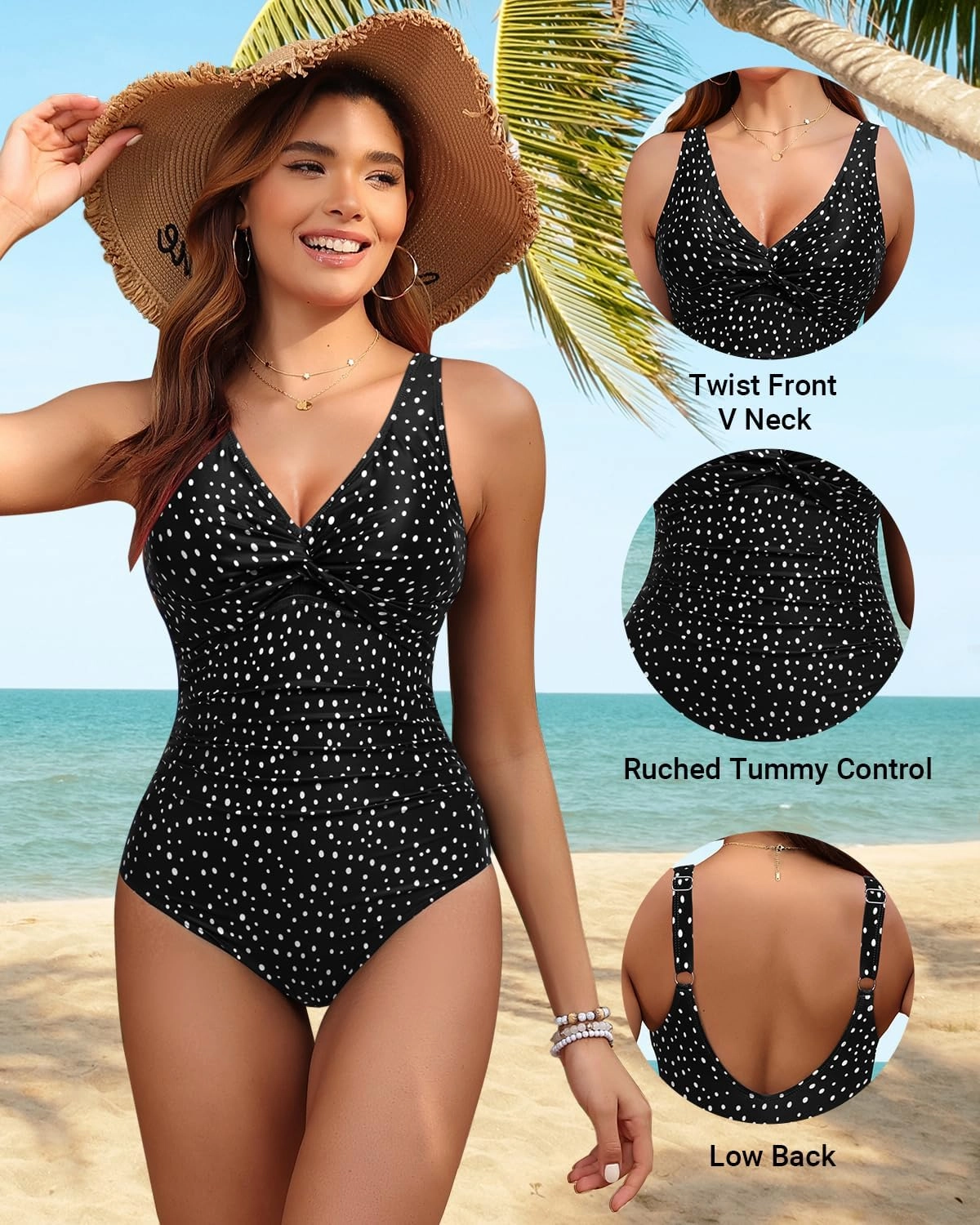 Holipick Women Tummy Control One Piece Swimsuit - Push Up Bathing Suit Full Coverage Slimming Swimwear