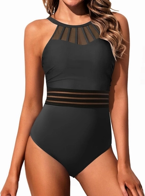Holipick Women Tummy Control One Piece Swimsuit Modest Bathing Suit Full Coverage High Neck Swimwear