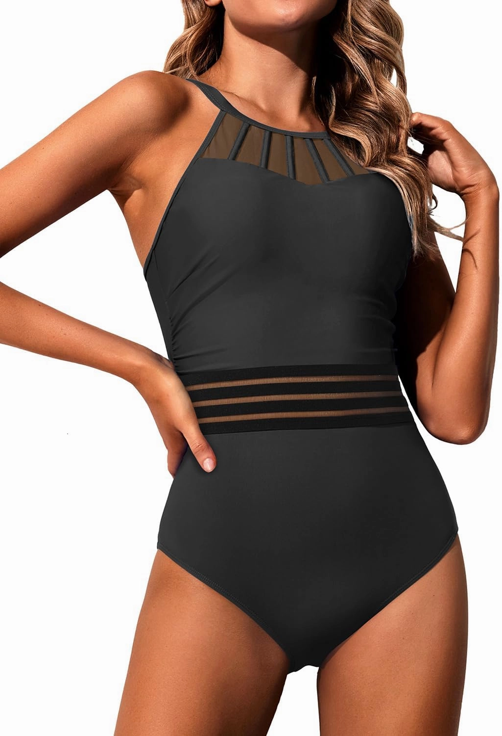 Holipick Women Tummy Control One Piece Swimsuit Modest Bathing Suit Full Coverage High Neck Swimwear