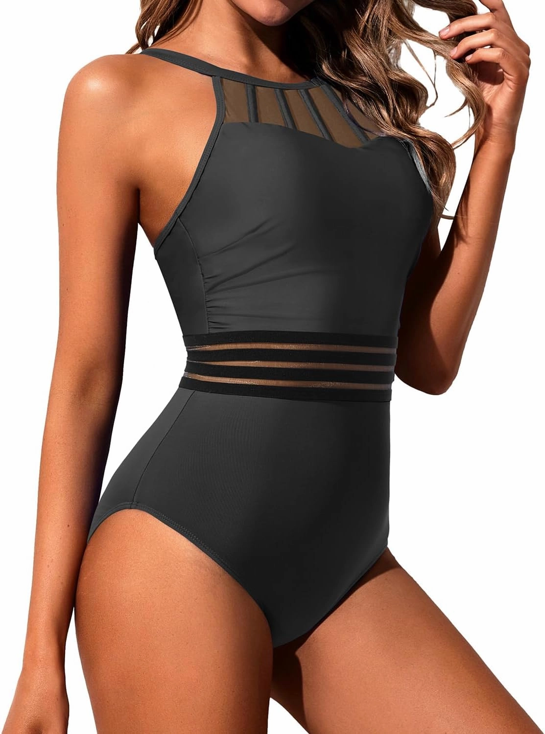 Holipick Women Tummy Control One Piece Swimsuit Modest Bathing Suit Full Coverage High Neck Swimwear