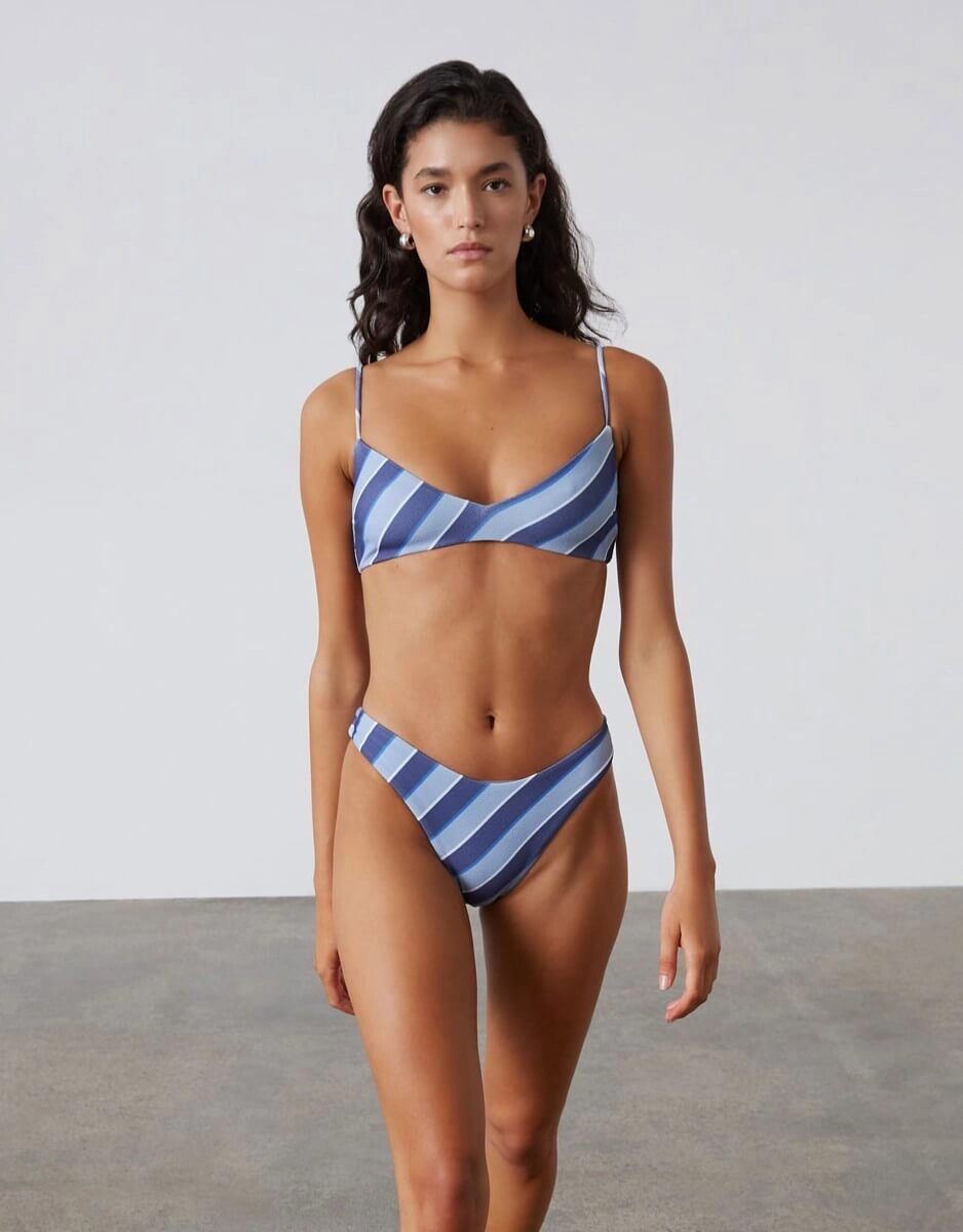 Horizon Stripe Textured Curve Bikini Bottom