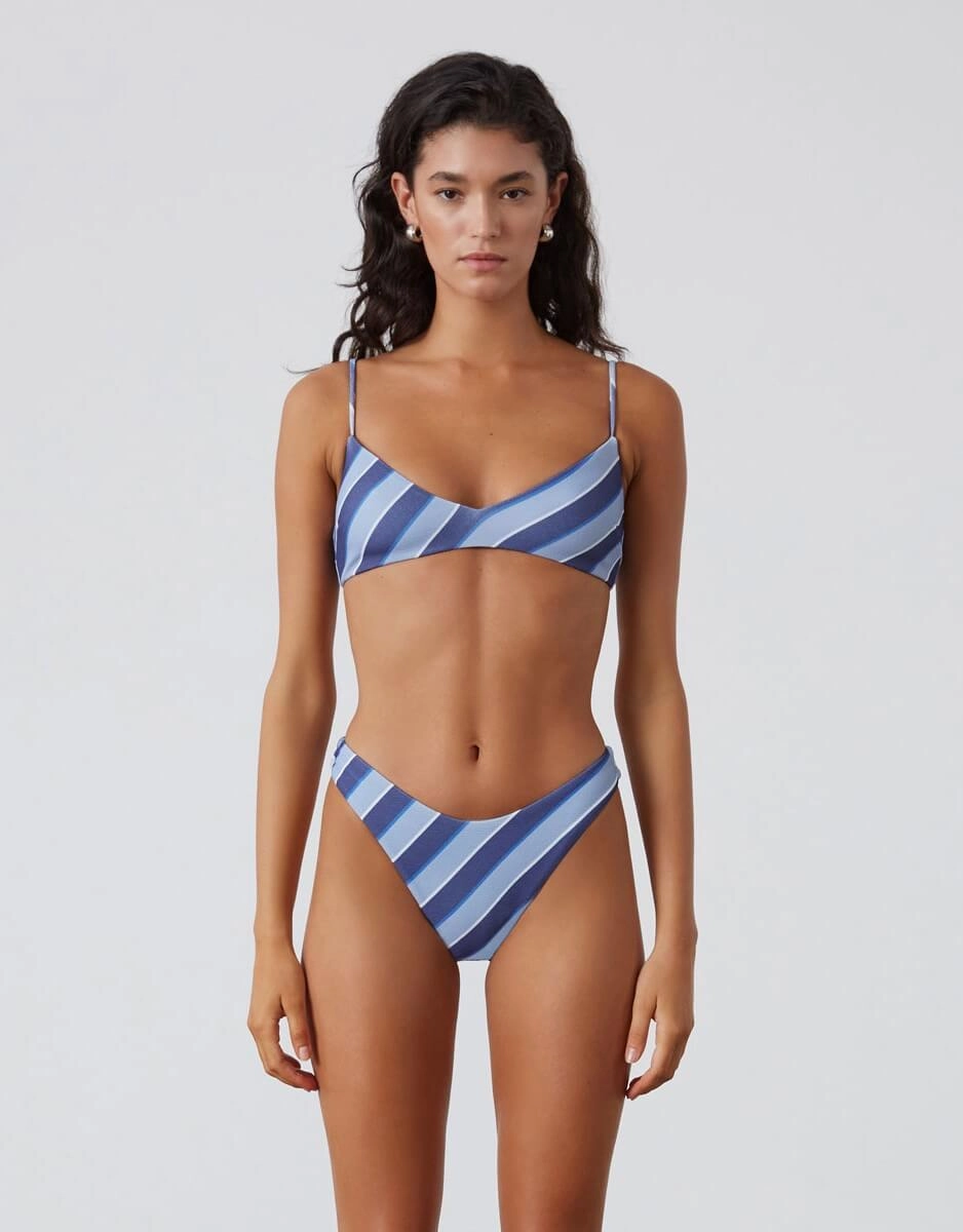 Horizon Stripe Textured Curve Bikini Bottom