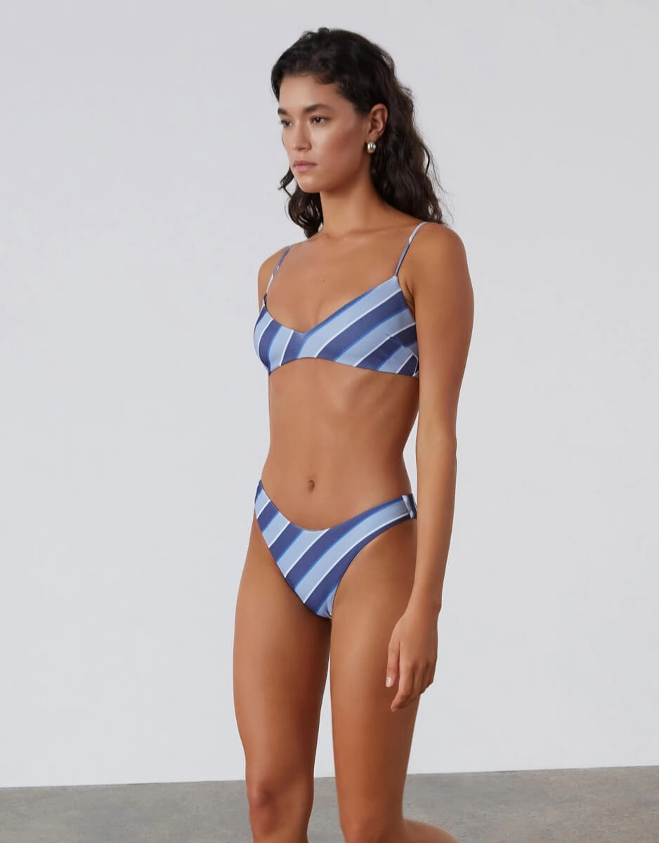 Horizon Stripe Textured Curve Bikini Bottom