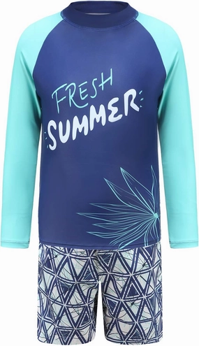 HowJoJo Kids Rash Guard Set Boys Long Sleeve Swim Trunks and Swim Shirt Sets Two Piece Swimsuits