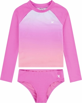 Hurley Girls Long Sleeve Rash Guard 2-Piece Swimsuit