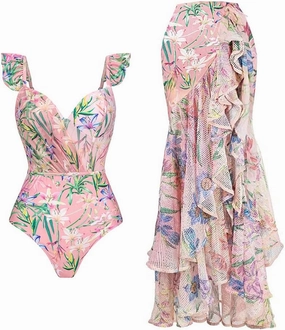 IBAKOM One Piece Swimsuit for Women with Matching Swim Long Skirt Sexy Push Up Bathing Suits Two Pieces Bikini Set