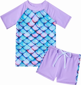 Idgreatim 3-8 Years Girls Swimsuit Rash Guard Set Short Sleeve Two Piece Bathing Suit Summer Beach UPF 50  Swimwear