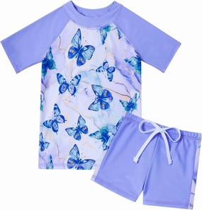 Idgreatim 3-8 Years Girls Swimsuit Rash Guard Set Short Sleeve Two Piece Bathing Suit Summer Beach UPF 50  Swimwear