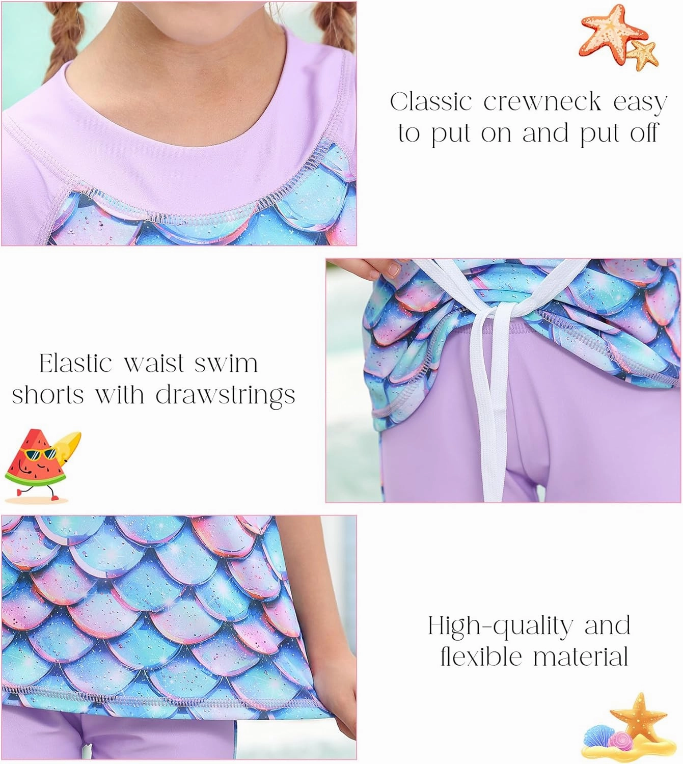 Idgreatim 3-8 Years Girls Swimsuit Rash Guard Set Short Sleeve Two Piece Bathing Suit Summer Beach UPF 50  Swimwear