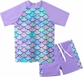 Idgreatim 3-8 Years Girls Swimsuit Rash Guard Set Short Sleeve Two Piece Bathing Suit Summer Beach UPF 50  Swimwear