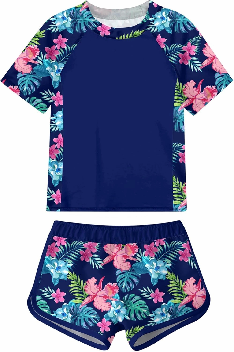 Idgreatim Girls Rashguard Swimsuit 2 Piece Short Sleeve Bathing Suit UPF 50  Sun Proction Swimwear Size 8-14T