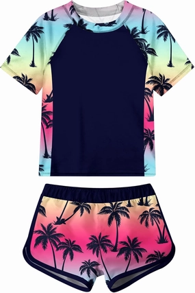 Idgreatim Girls Rashguard Swimsuit 2 Piece Short Sleeve Bathing Suit UPF 50  Sun Proction Swimwear Size 8-14T