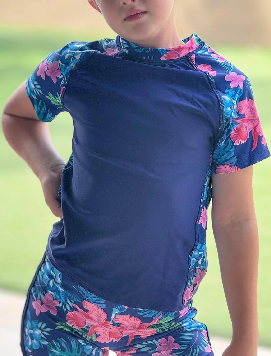Idgreatim Girls Rashguard Swimsuit 2 Piece Short Sleeve Bathing Suit UPF 50  Sun Proction Swimwear Size 8-14T