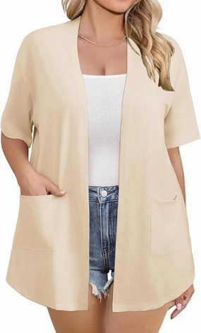 IN'VOLAND Women Plus Size Lightweight Cardigan Short Sleeve Open Front Casual Summer Kimonos Cardigans with Pockets