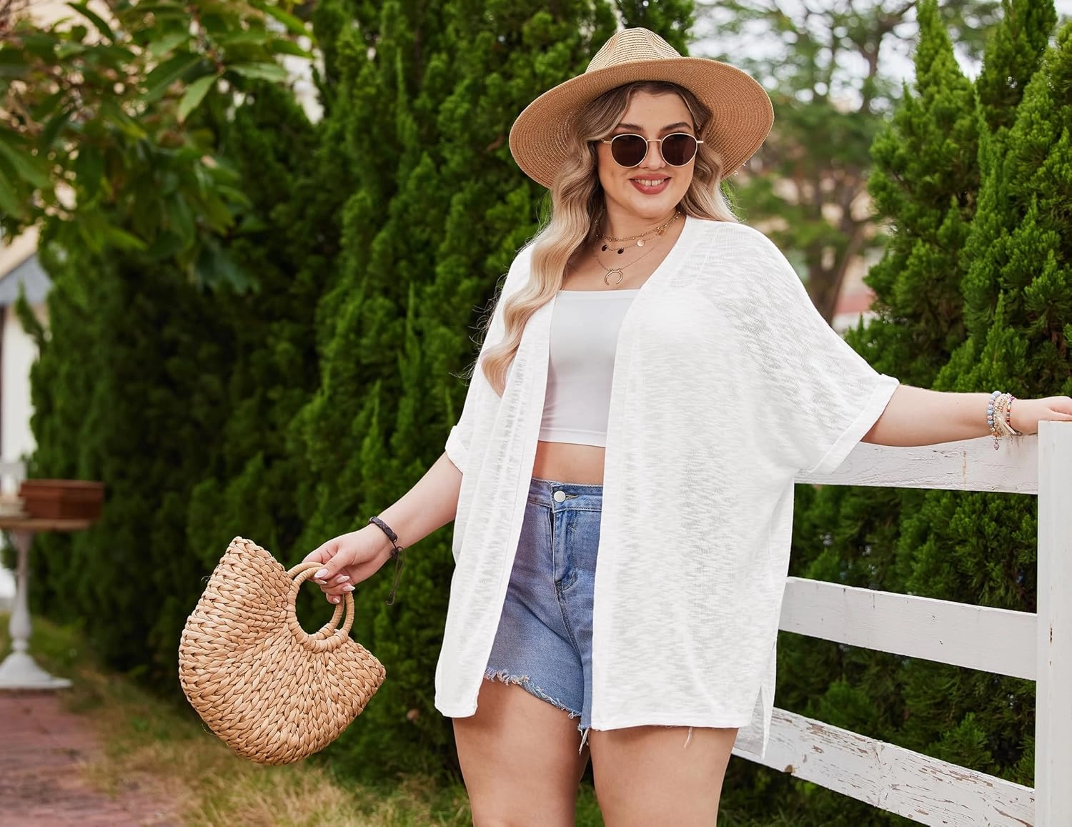 IN'VOLAND Womens Plus Size Lightweight Cardigan Open Front Short Sleeve Casual Loose Fit Beach Cover Up