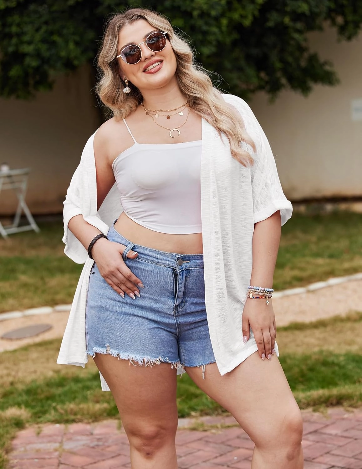 IN'VOLAND Womens Plus Size Lightweight Cardigan Open Front Short Sleeve Casual Loose Fit Beach Cover Up