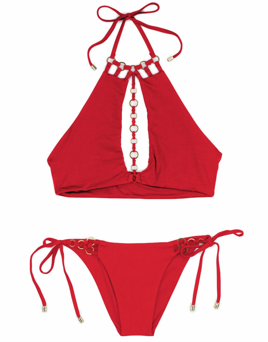 Ireland Ring High Neck Top in Red